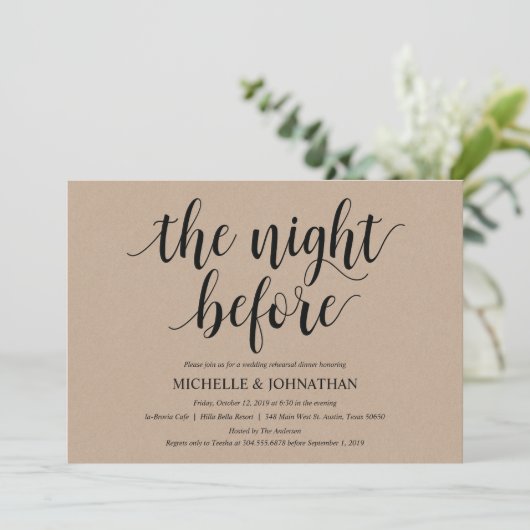 Rustic Kraft Wedding Rehearsal Dinner Invites Kaart (Staand voorkant)