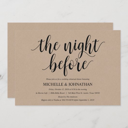Rustic Kraft Wedding Rehearsal Dinner Invites Kaart (Voorkant / Achterkant)