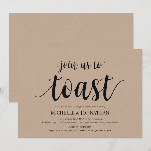Rustic Kraft Wedding Rehearsal Dinner Invites Kaart (Voorkant / Achterkant)