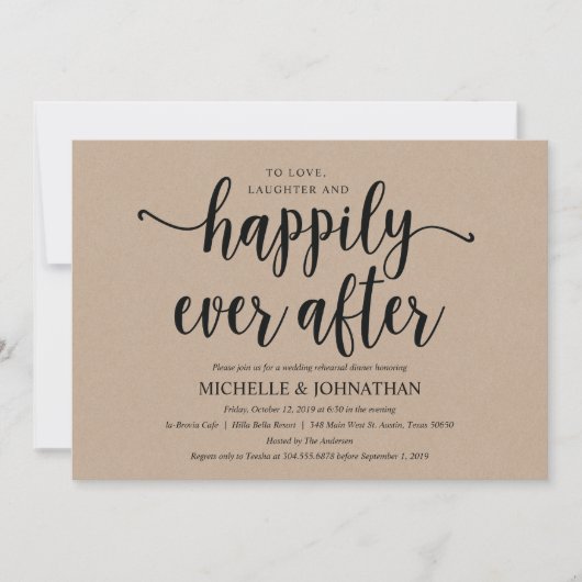 Rustic Kraft Wedding Rehearsal Dinner Invites Kaart (Voorkant)