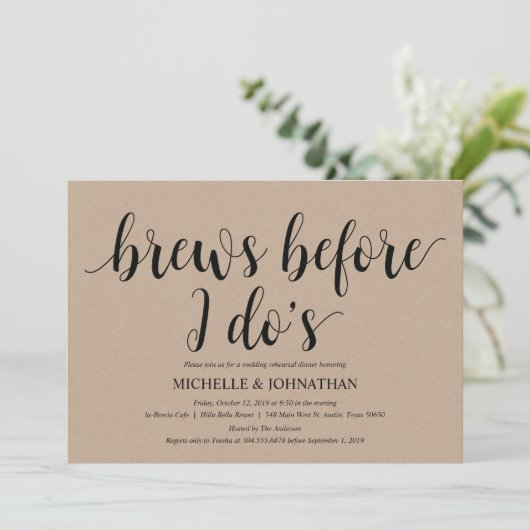 Rustic Kraft Wedding Repetitie Diner Uitnodigt Kaart (Staand voorkant)