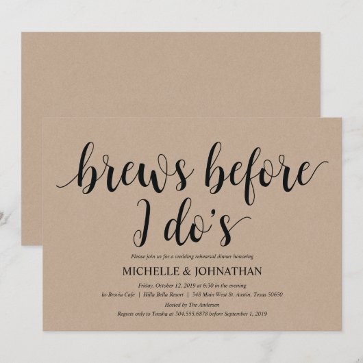 Rustic Kraft Wedding Repetitie Diner Uitnodigt Kaart (Voorkant / Achterkant)