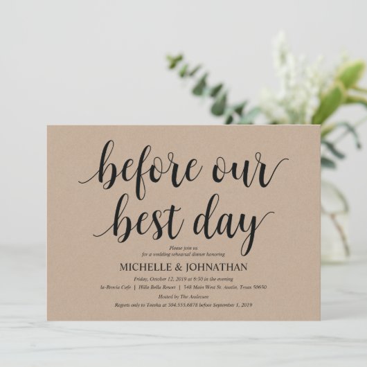 Rustic Kraft Wedding Repetitie Diner Uitnodigt Kaart (Staand voorkant)