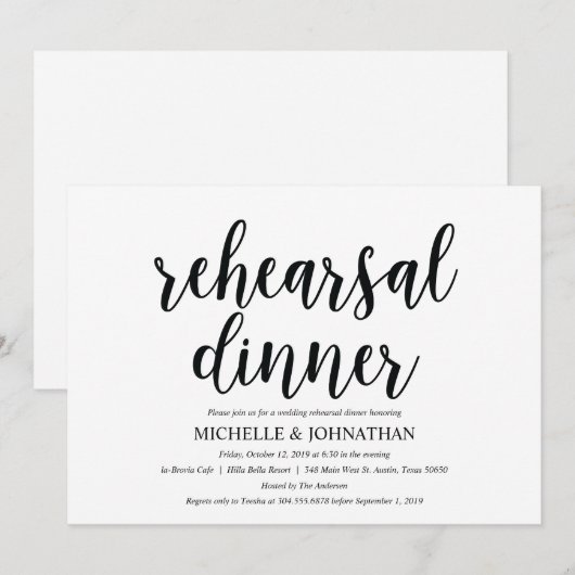 Rustic Kraft Wedding Repetitie Diner Uitnodigt Kaart (Voorkant / Achterkant)