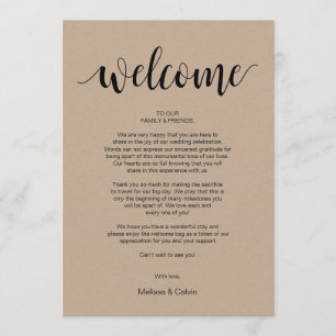 Rustic Kraft Wedding Welcome and Itinerary Card Programmakaart