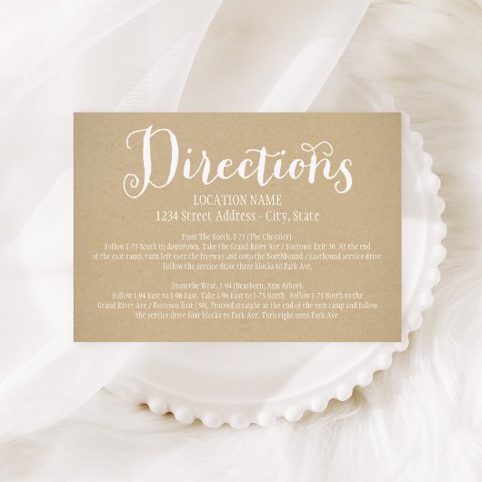Rustic Kraft Wedding White Script Routebeschrijvin Informatiekaartje