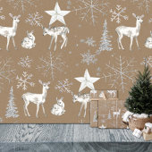 Rustic Kraft White Baby Doe Deer Silver Snowflakes Inpakpapier Vel