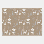 Rustic Kraft White Baby Doe Deer Silver Snowflakes Inpakpapier Vel (Voorkant)
