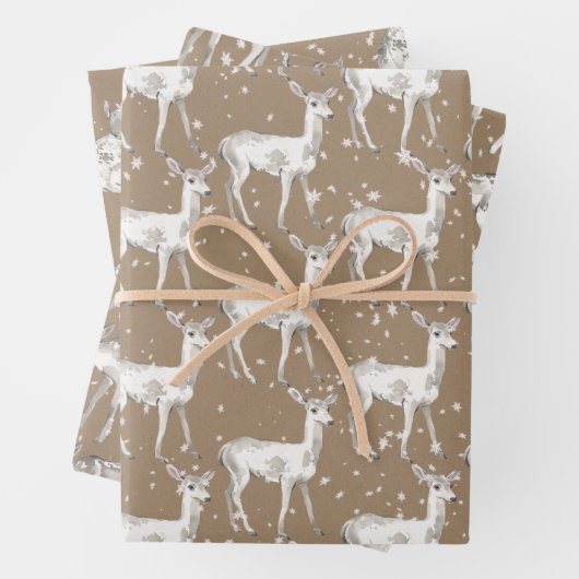 Rustic Kraft White Baby Doe rendieren Snowflakes Inpakpapier Vel (In situ)