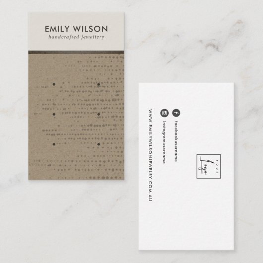 RUSTIC KRAFT WHITE DOT 3 STUD EARRING DISPLAY CARD VISITEKAARTJE (Voorkant / Achterkant)