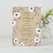 Rustic Kraft White Floral BOHO Pampas Grass Tropic Kaart (Staand voorkant)