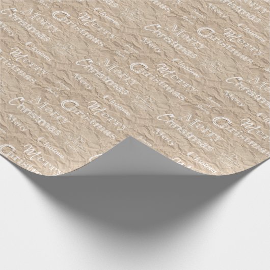 Rustic Kraft White Font Distress Merry Kerstmis Cadeaupapier (Hoek)