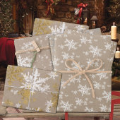 Rustic Kraft White & Gold Snowflakes Inpakpapier Vel
