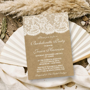 Rustic Kraft  White Lace Bachelorette Party Kaart