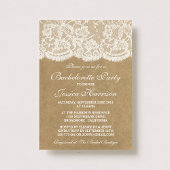 Rustic Kraft  White Lace Bachelorette Party Kaart