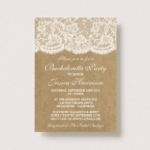Rustic Kraft  White Lace Bachelorette Party Kaart