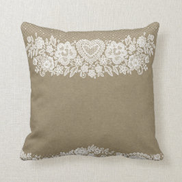 Rustic Kraft & White Lace Lacy Farmhouse Chic Kussen