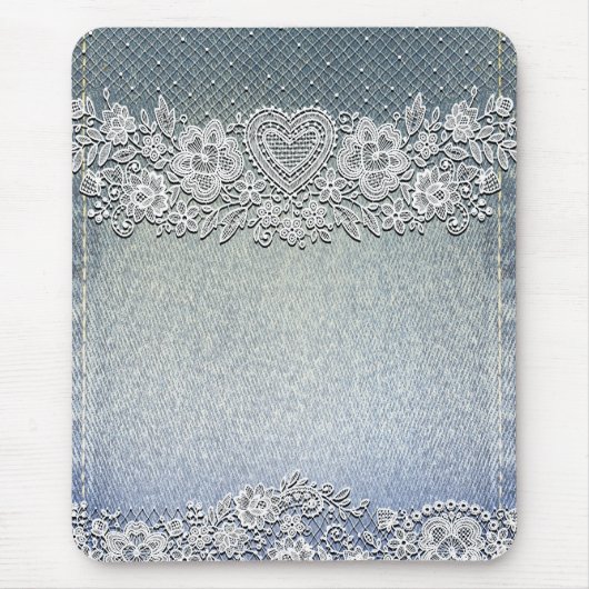 Rustic Kraft & White Lace Lacy Farmhouse Chic Muismat (Voorkant)
