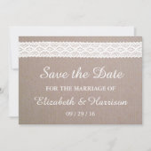 Rustic Kraft & White Lace Save the Date (Voorkant)