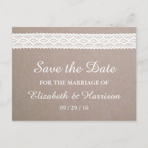Rustic Kraft &  White Lace Save the Date Aankondigingskaart