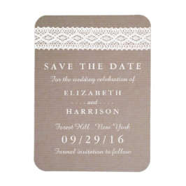Rustic Kraft &  White Lace Save the Date Magneet