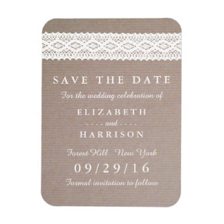 Rustic Kraft &  White Lace Save the Date Magneet