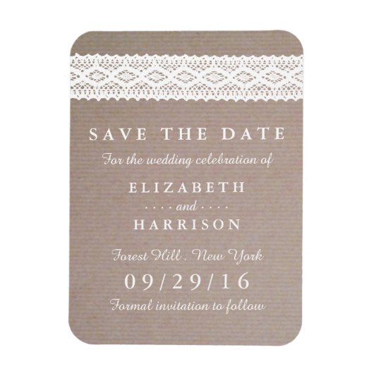Rustic Kraft & White Lace Save the Date Magneet (Verticaal)