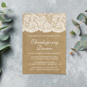 Rustic Kraft & White Lace Thanksgiving Dinner Kaart