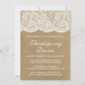 Rustic Kraft & White Lace Thanksgiving Dinner Kaart (Voorkant)