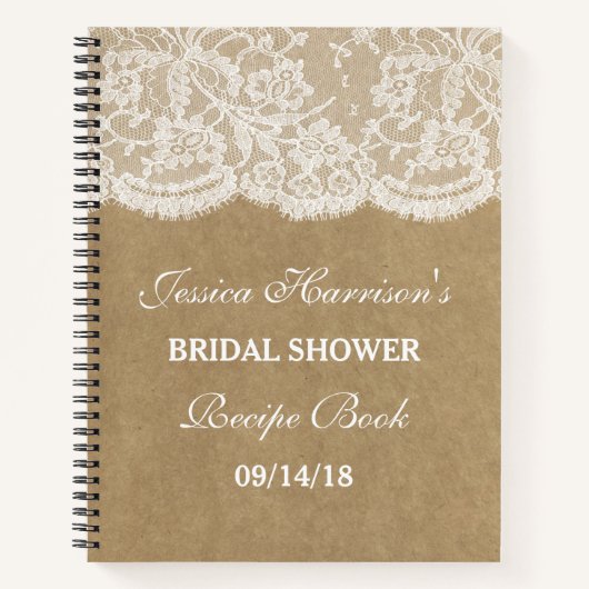 Rustic Kraft & White Lace Vrijgezellenfeest Recept Notitieboek (Voorkant)