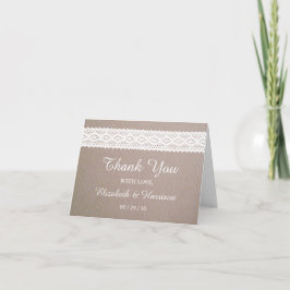 Rustic Kraft & White Lace Weddig Bedankkaart