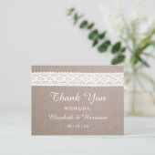 Rustic Kraft &  White Lace Wedding Briefkaart (Staand voorkant)