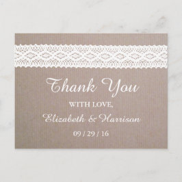 Rustic Kraft &  White Lace Wedding Briefkaart