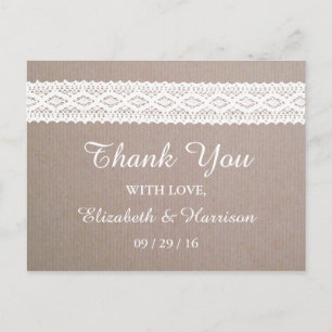 Rustic Kraft &  White Lace Wedding Briefkaart