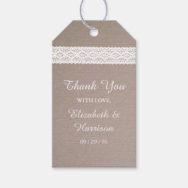 Rustic Kraft &  White Lace Wedding Cadeaulabel