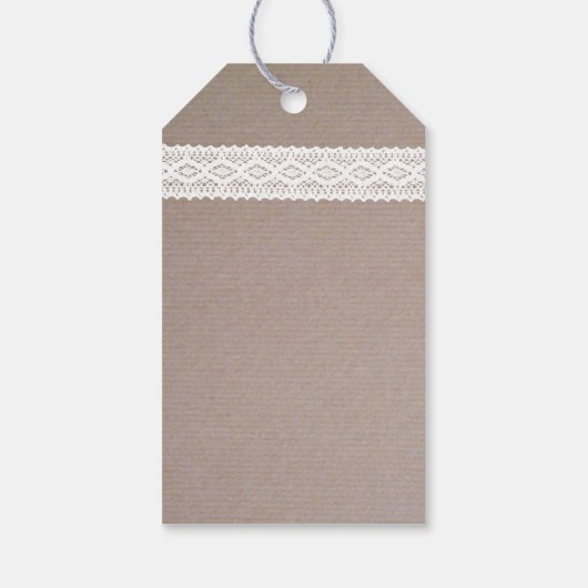 Rustic Kraft & White Lace Wedding Cadeaulabel (Achterkant)