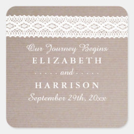 Rustic Kraft &  White Lace Wedding Favor Ronde Sticker