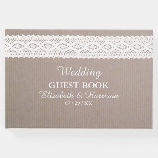 Rustic Kraft &  White Lace Wedding Gastenboek (Voorkant)