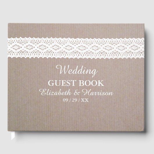 Rustic Kraft &  White Lace Wedding Gastenboek (Voorkant)