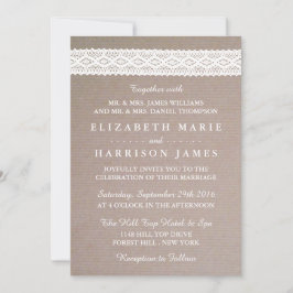 Rustic Kraft &  White Lace Wedding Kaart