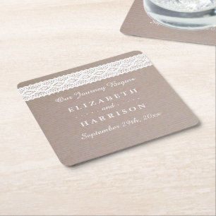 Rustic Kraft &  White Lace Wedding Kartonnen Onderzetters