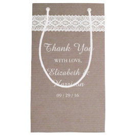 Rustic Kraft &  White Lace Wedding Klein Cadeauzakje