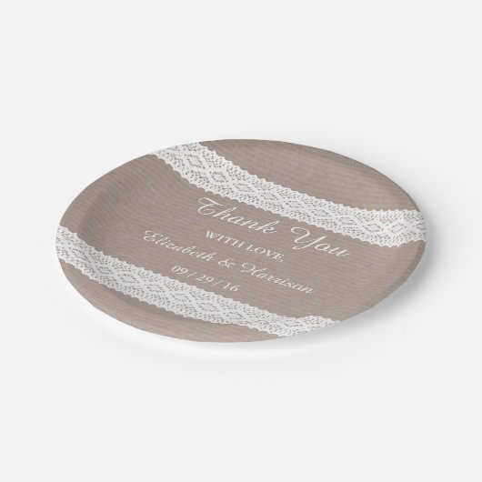 Rustic Kraft &  White Lace Wedding Papieren Bordje (Gekanteld)