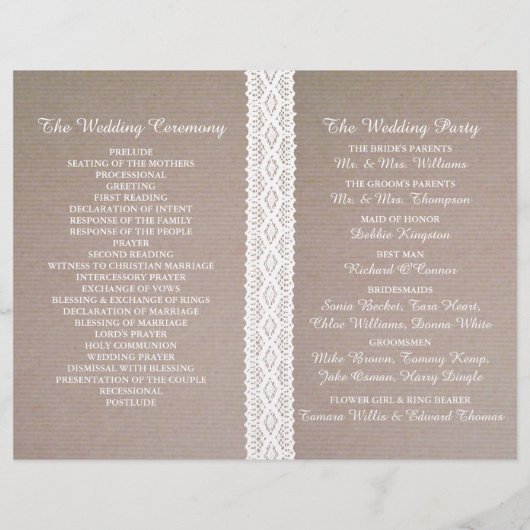 Rustic Kraft &  White Lace Wedding Programme (Achterkant)