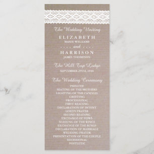 Rustic Kraft &  White Lace Wedding Programme Programmakaart