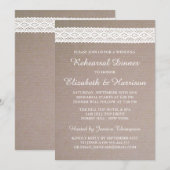 Rustic Kraft, White Lace Wedding Rehearsal Dinner Kaart (Voorkant / Achterkant)