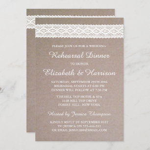Rustic Kraft, White Lace Wedding Rehearsal Dinner Kaart