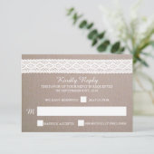 Rustic Kraft &  White Lace Wedding RSVP Kaartje (Staand voorkant)