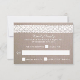 Rustic Kraft & White Lace Wedding RSVP Kaartje