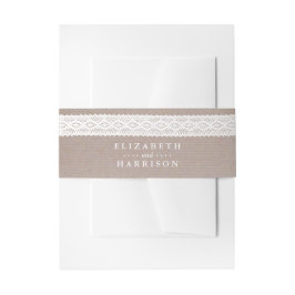 Rustic Kraft &  White Lace Wedding Uitnodigingen Wikkel